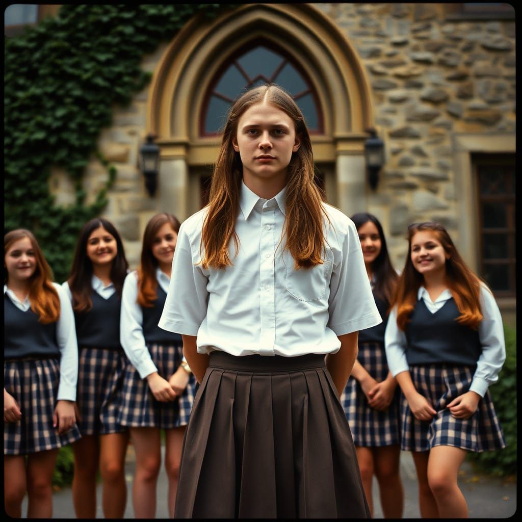 Sheepish Gentleman in Vintage Schoolgirl Uniform