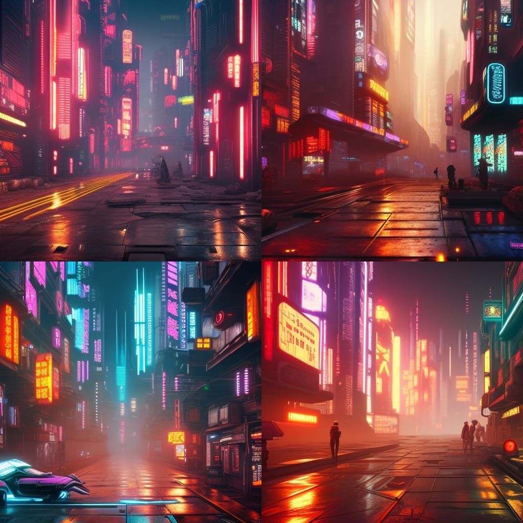 Neon Cyberpunk City Street in Detailed Matte Painting