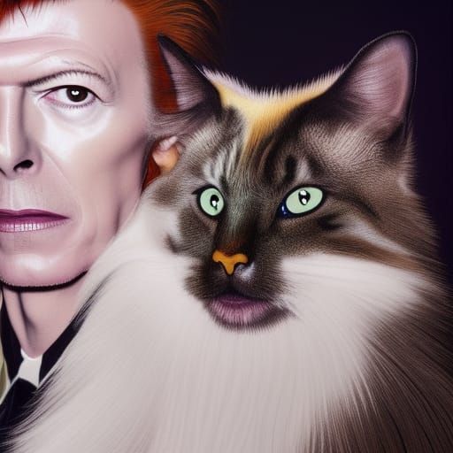 David Bowie all dressed up for a magazine shoot holding a be...