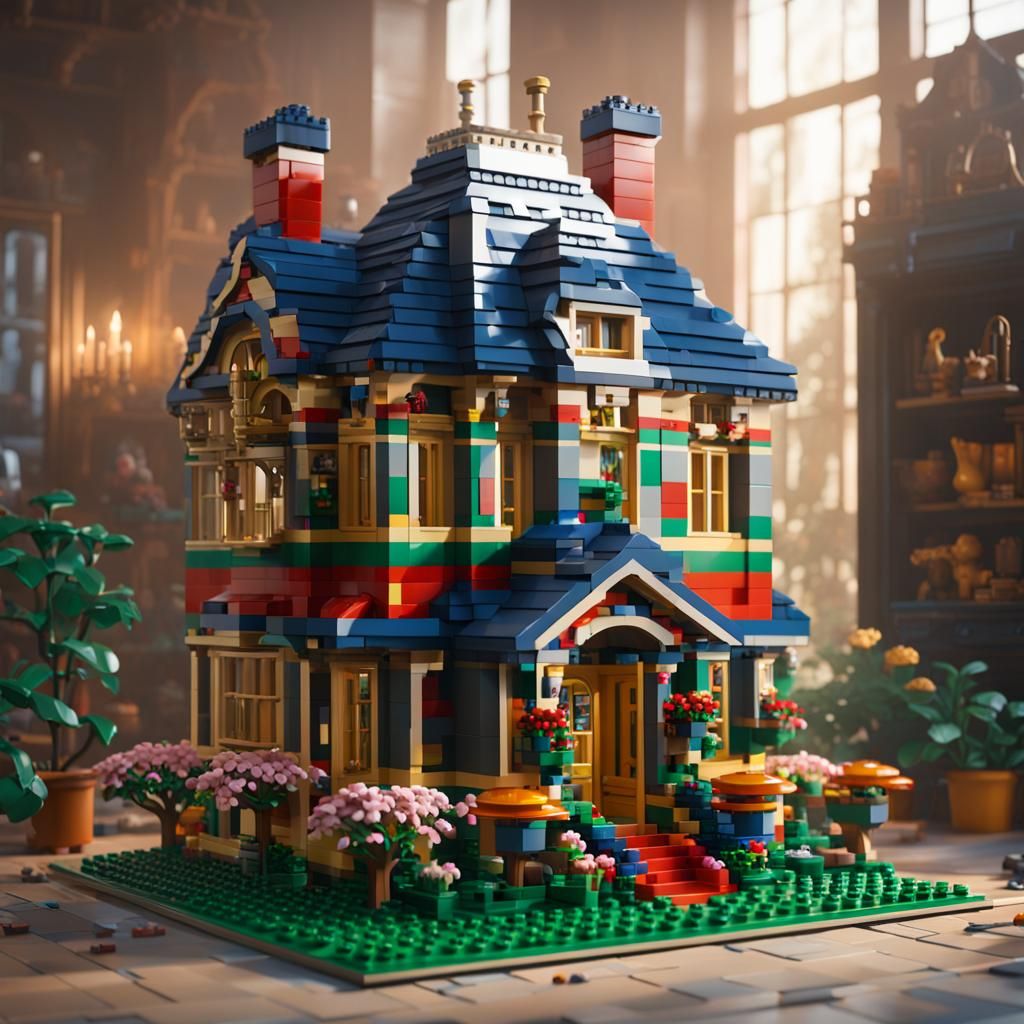 Detailed Lego Doll House in Matte Painting Style