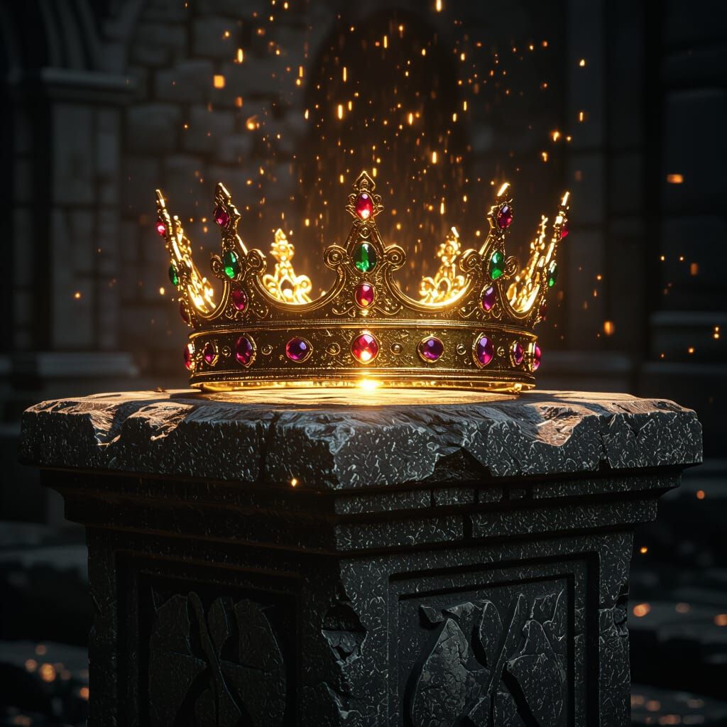 Golden Medieval Crown Radiating Light
