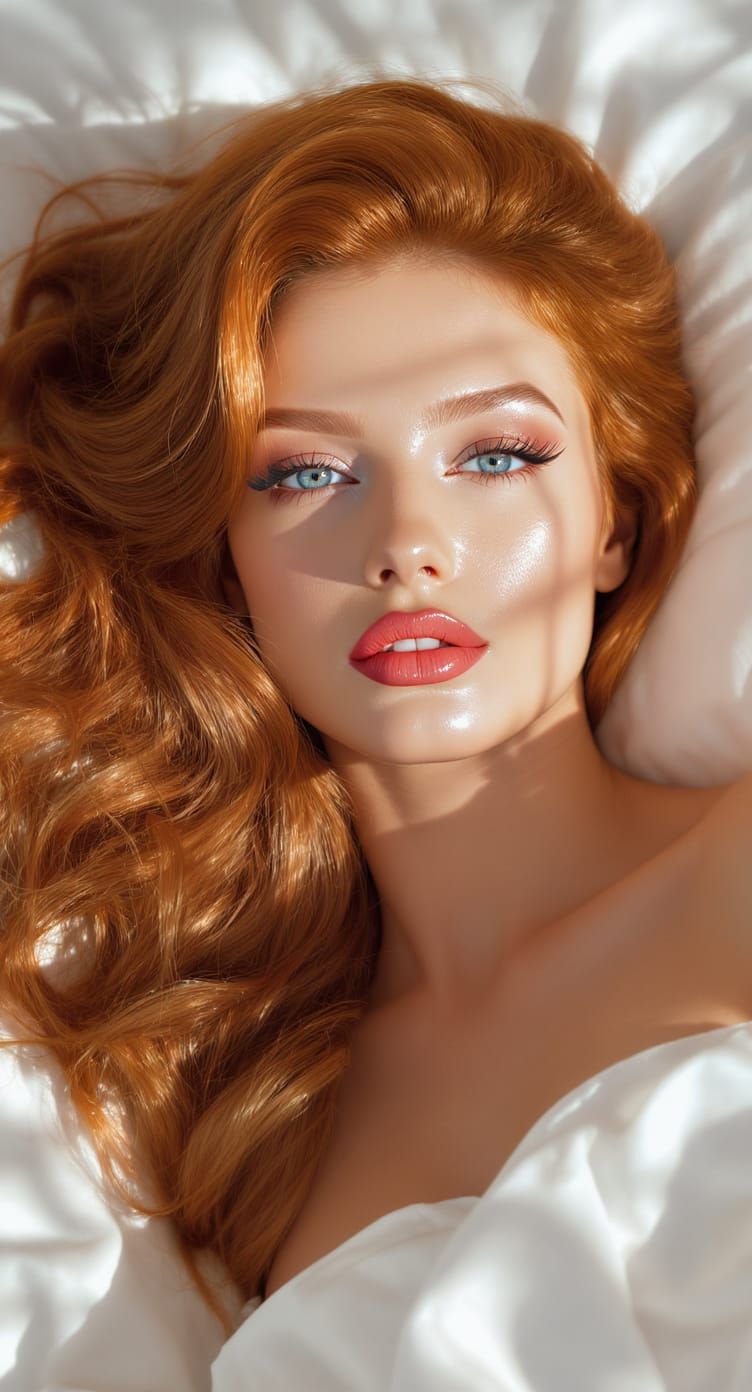 Hyper-Realistic Portrait of a Beautiful Woman with Copper Ha...