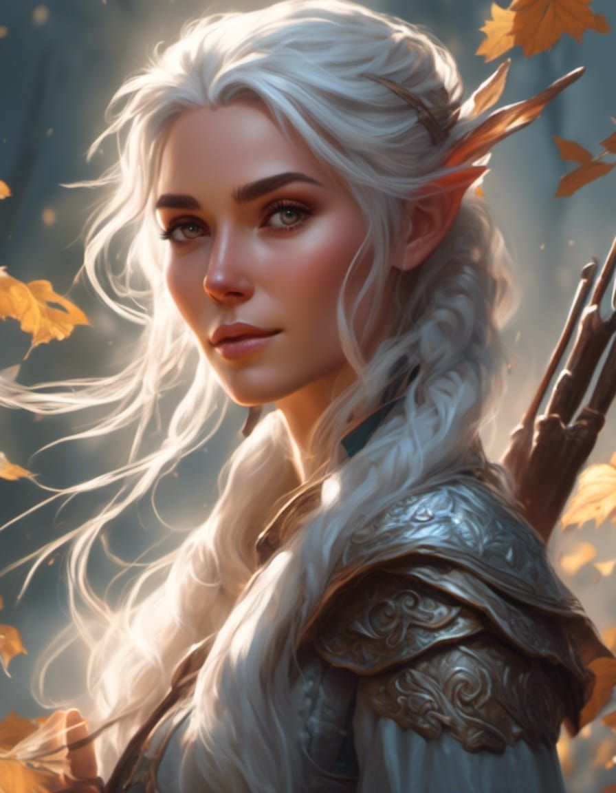 Female Elf Hunter Portrait in Art Nouveau Style