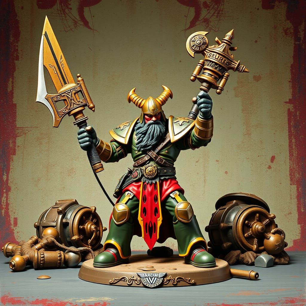 Heroic Warhammer Warrior in a Vintage Fantasy Setting