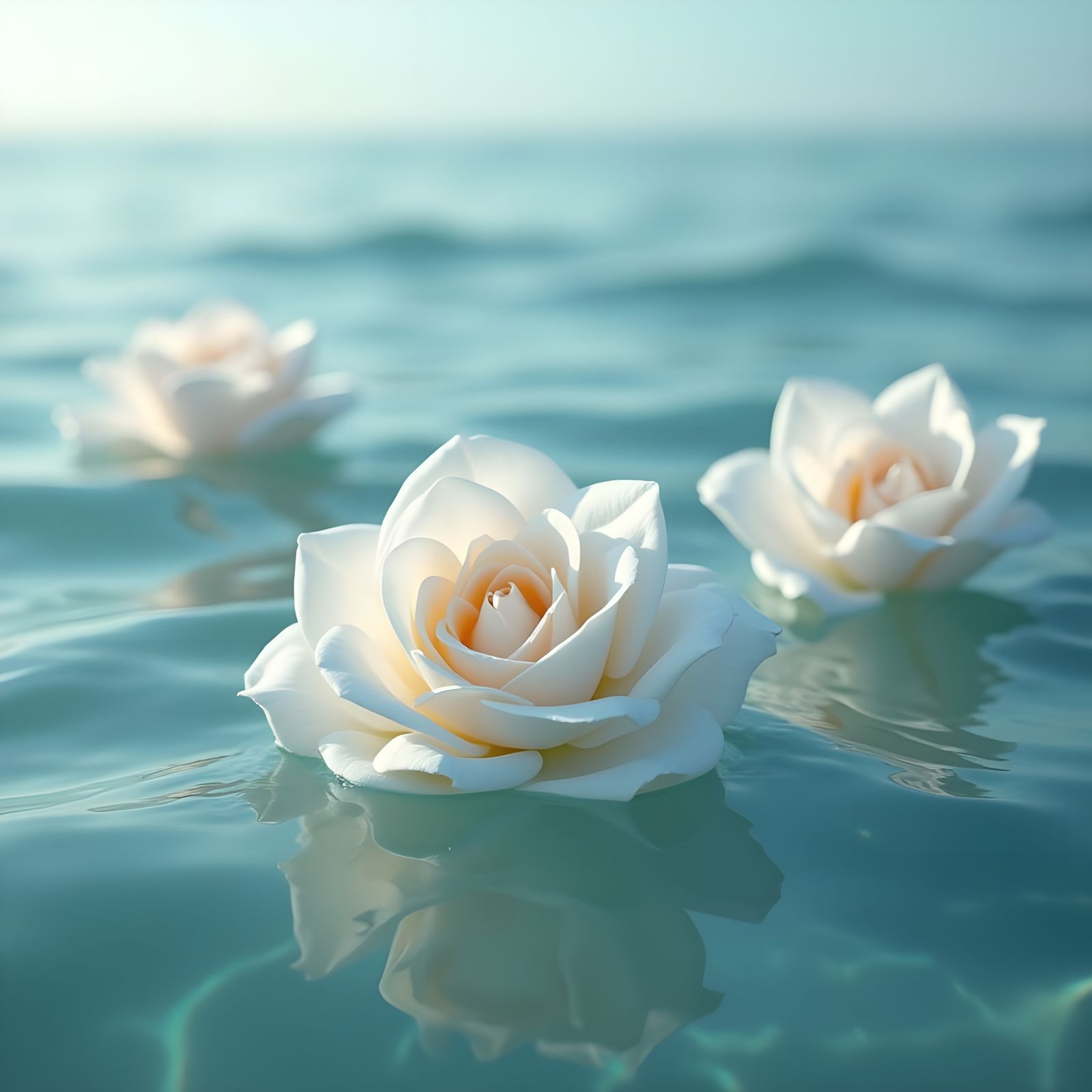 Surreal 8K Wallpaper of Soft Focus White Roses in the Sea