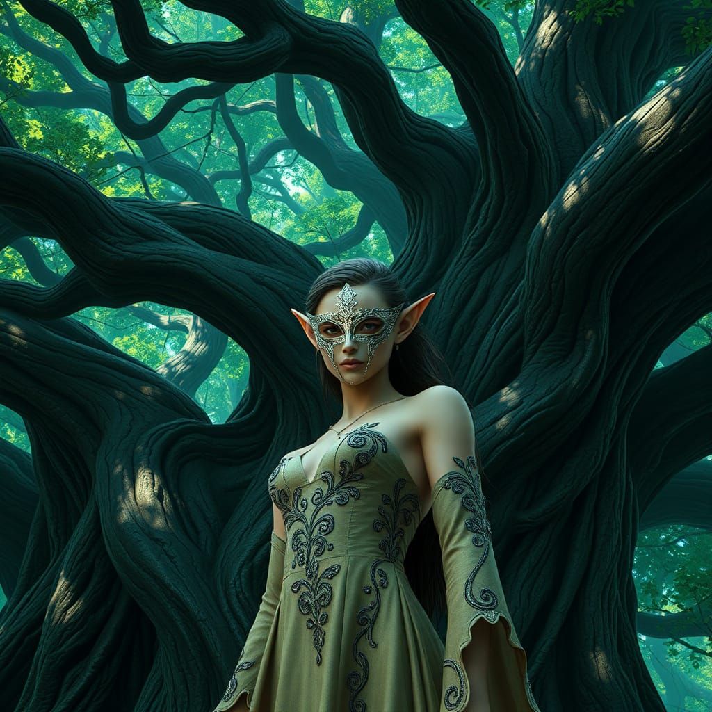Elegant Silvan Elf in Mystical Forest Canopy