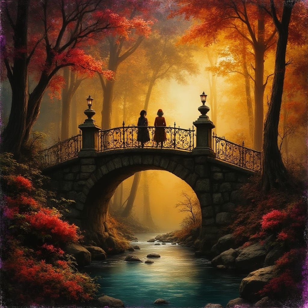 Hyper-Realistic Forest Bridge at Night