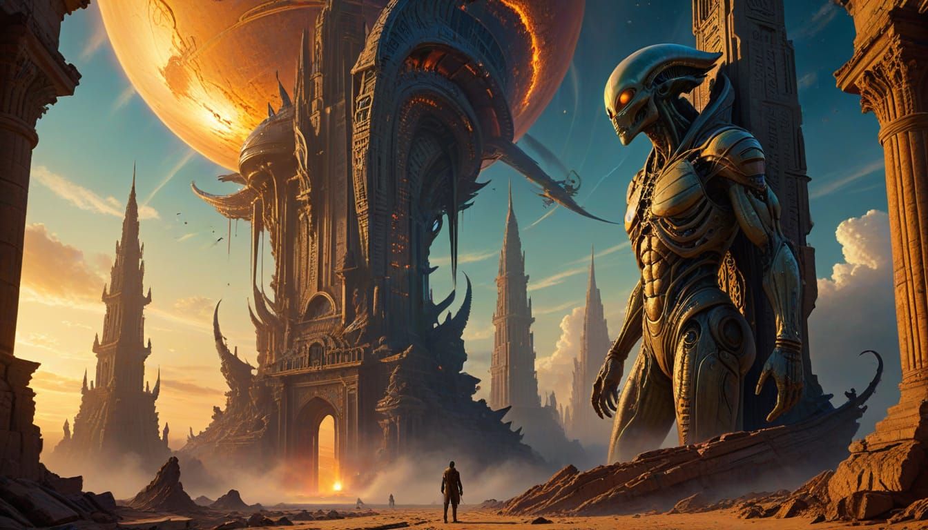 Alien Inscriptions: Surreal Sci-Fi Art in Vibrant Colors