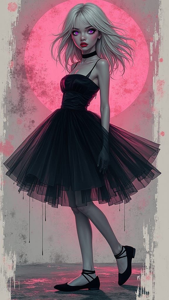 Woman with soft violet eyes and platinum blonde hair, tulle ...