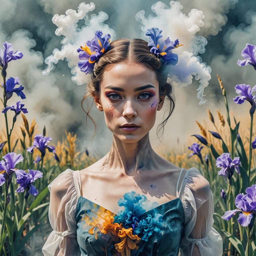 Smoky Ballerina in Future Landscape: Pop Art Style