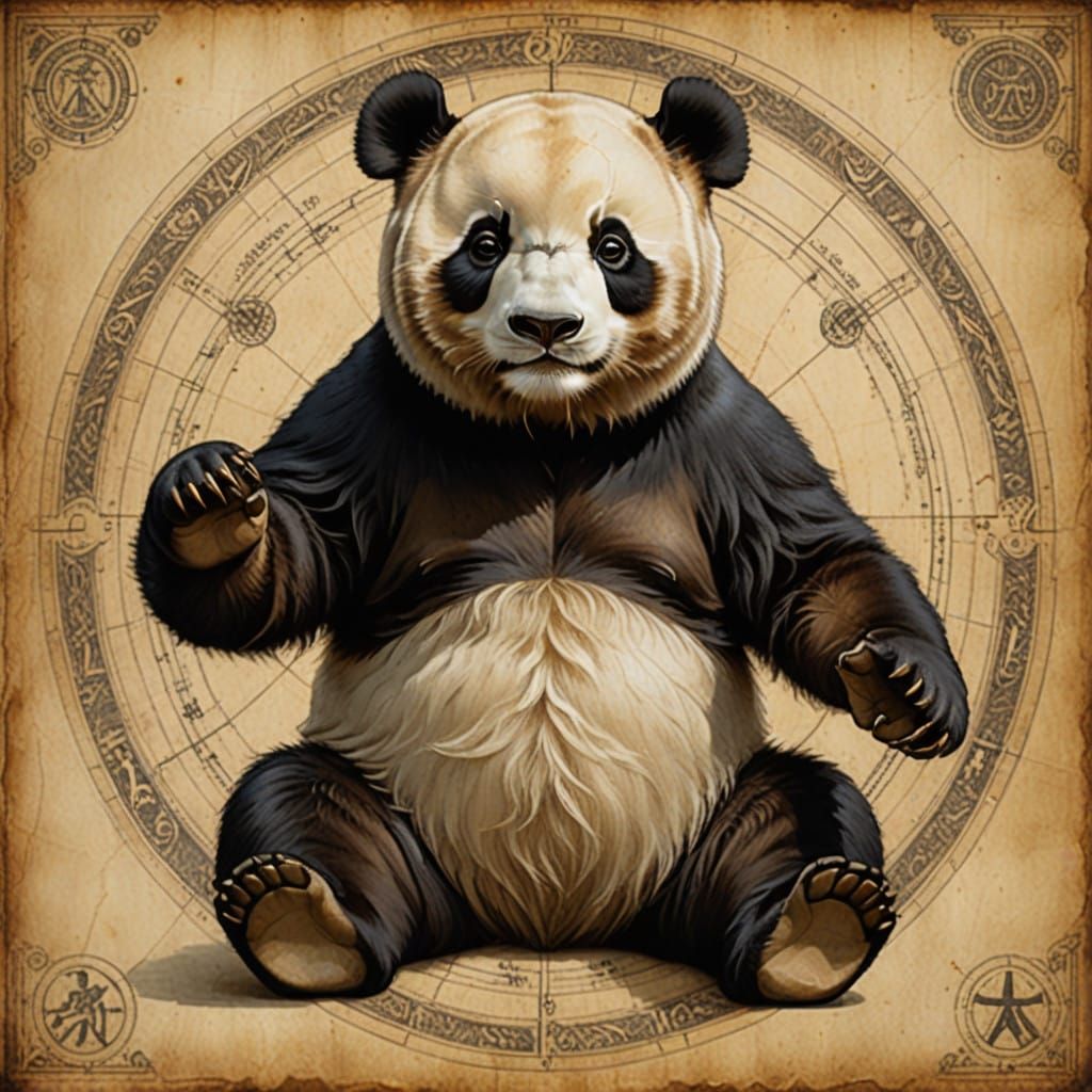 A Vitruvian Panda Inspired by Da Vinci's Iconic Drawing