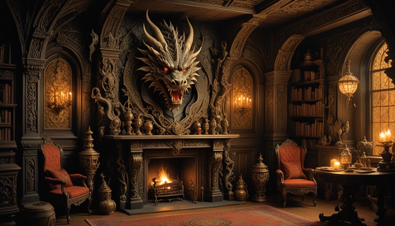 Ancient Dragon Hearth in Majestic Stone
