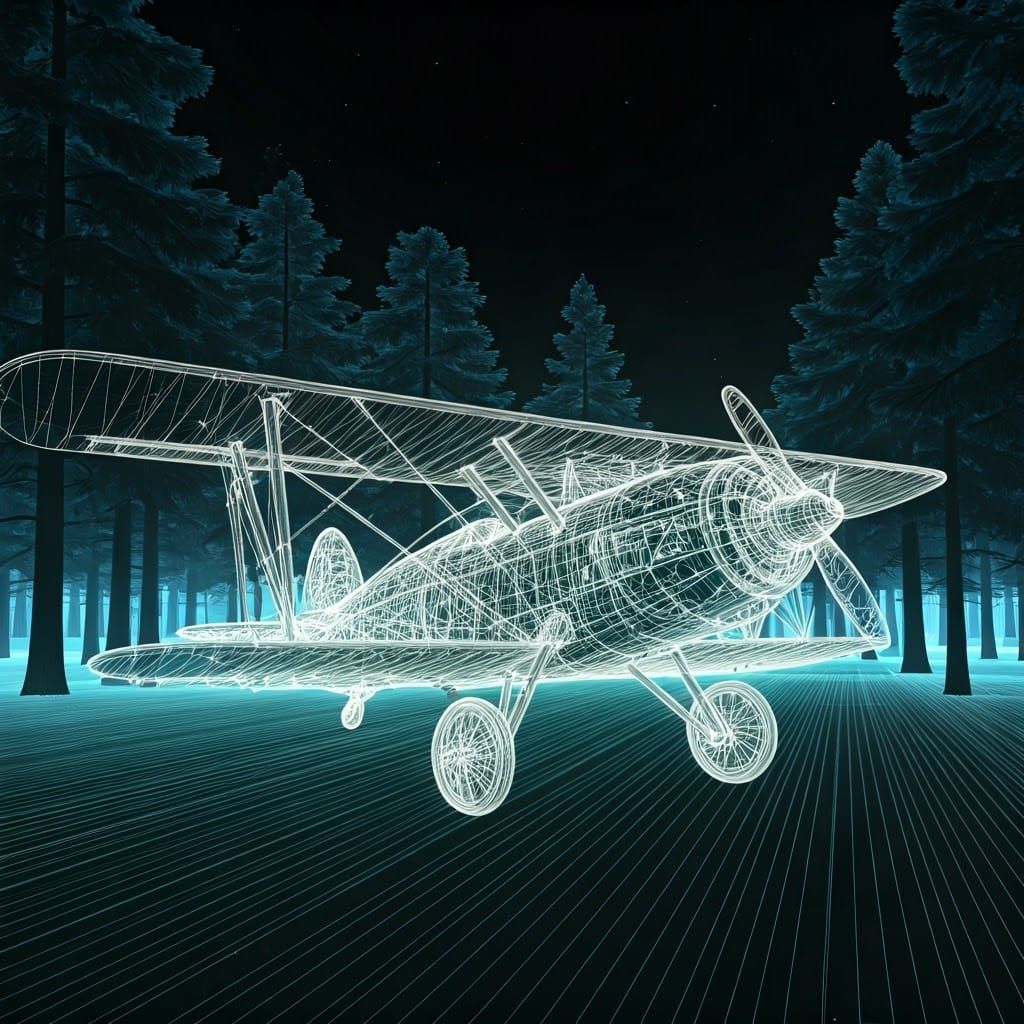 Steampunk Airplane Blueprint in Epic Forest Landscape