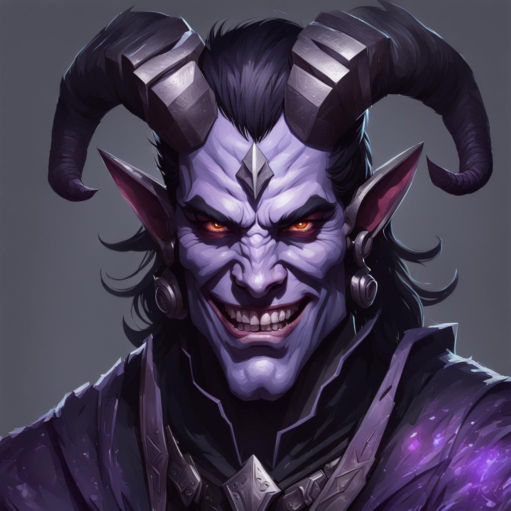 Menacing Tiefling Warlock Portrait in Digital Art Style