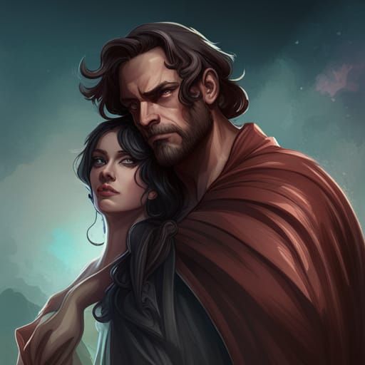 Hades and Persephone Portrait in Art Nouveau Style