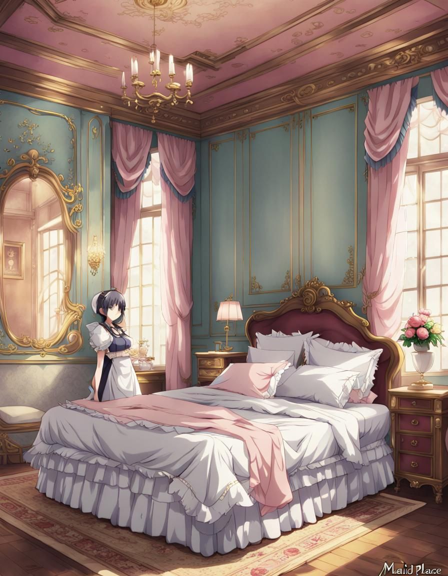 Anime Maid in Palace Bedroom