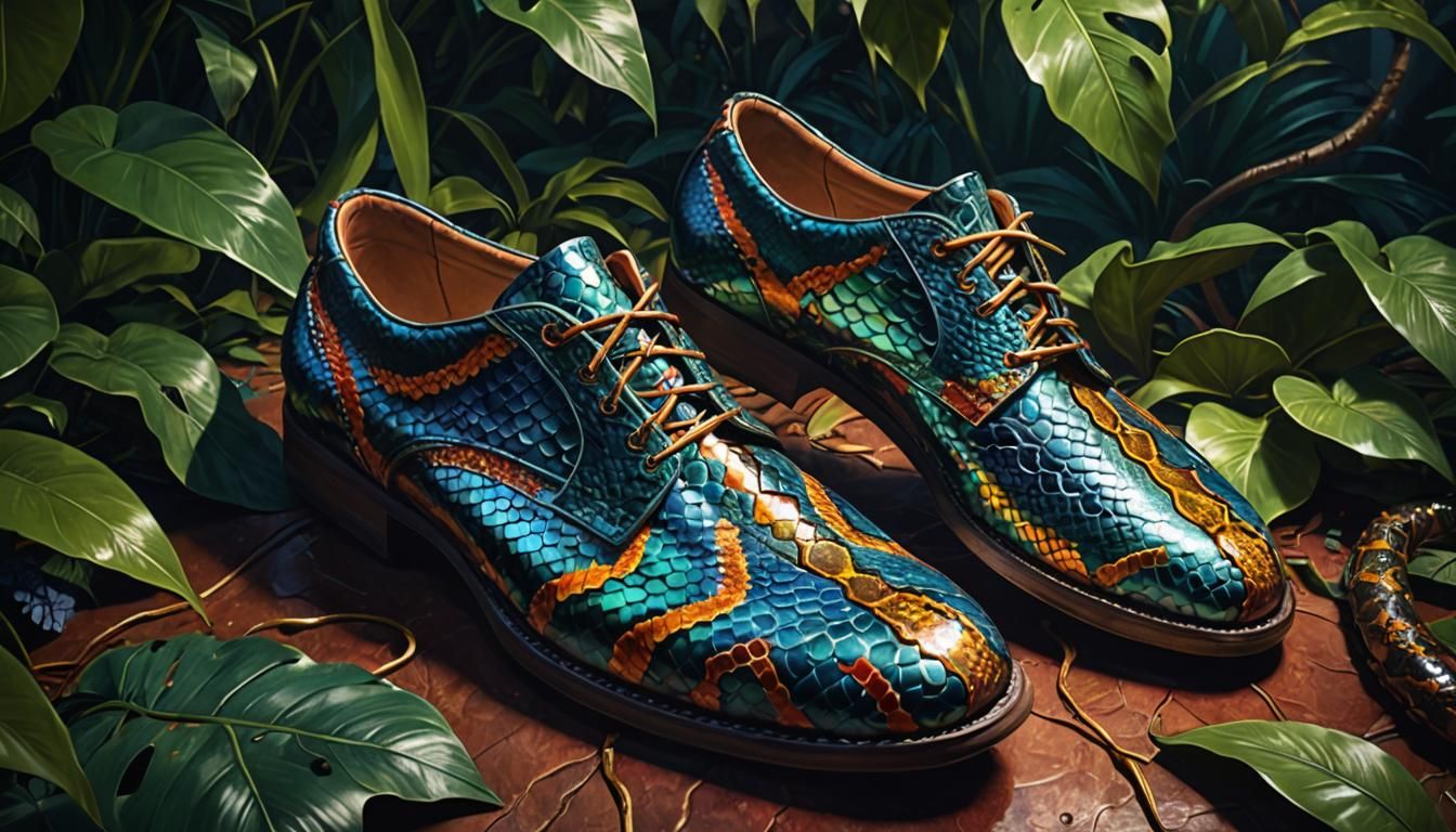 Python Coiled Around Shoes in Digital Art