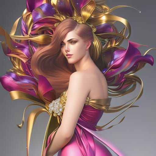 Rainbow Tulips Bouquet Portrait, Hyperdetailed Art