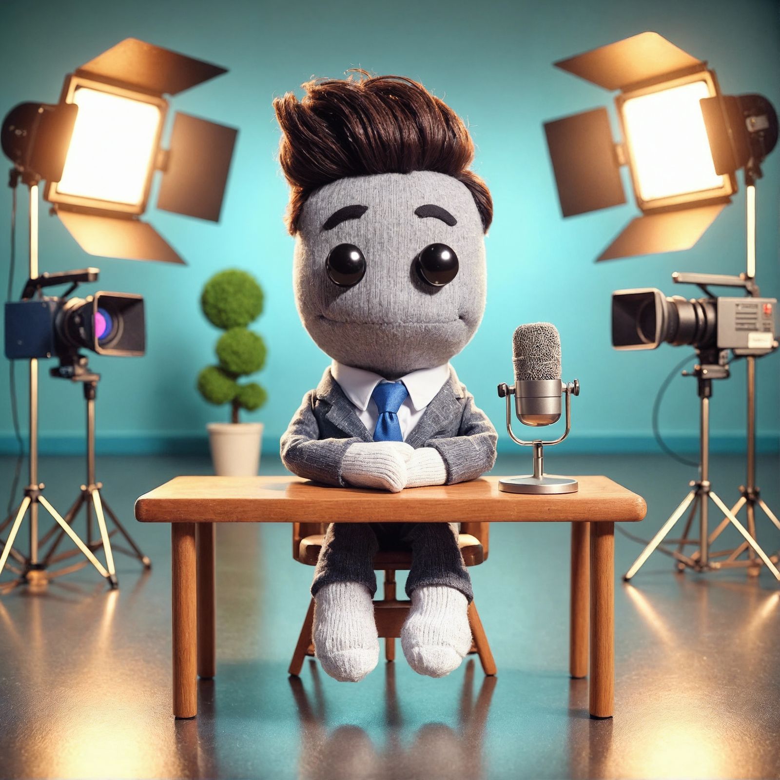 CGI Sock Puppet Talk Show Host in Studio