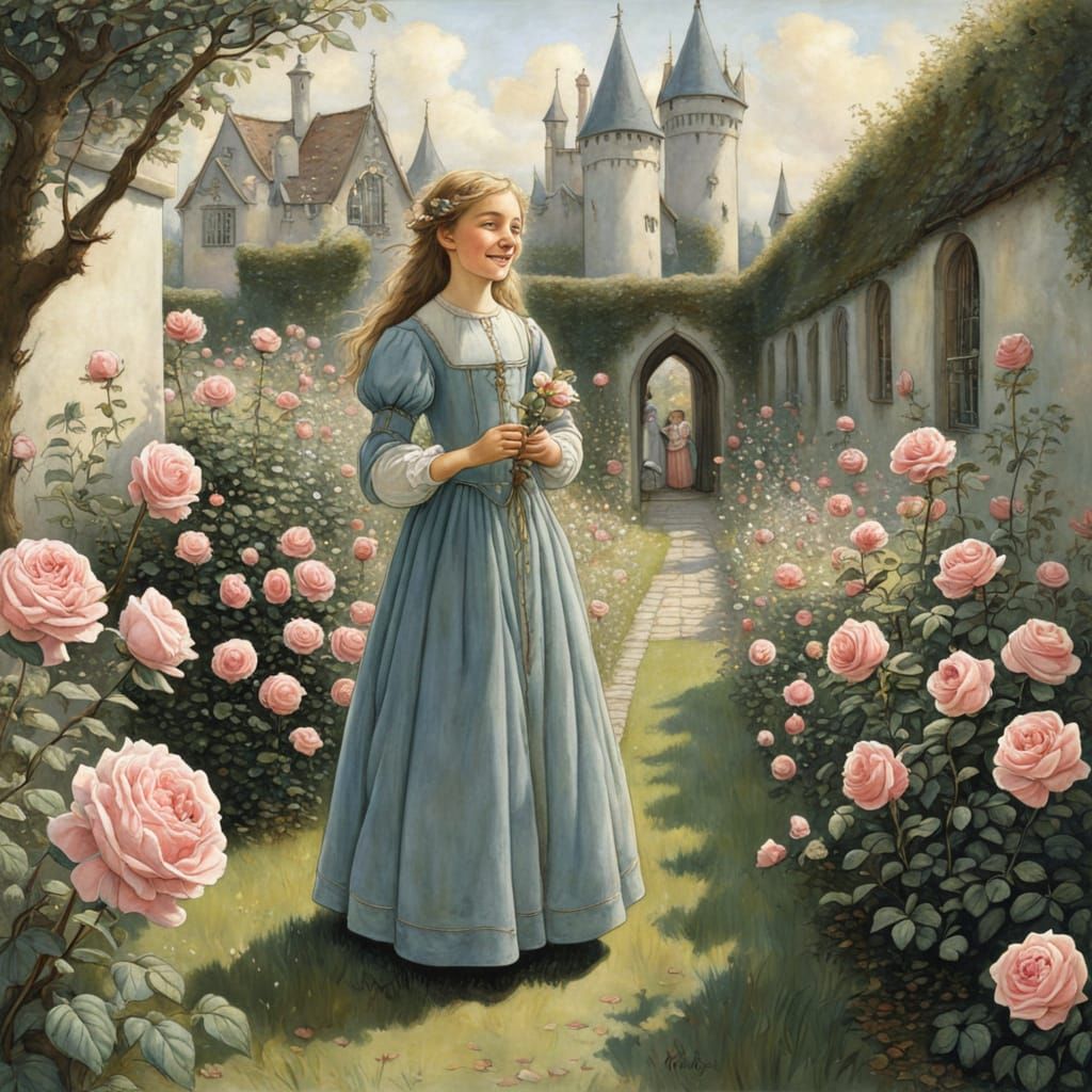 Vibrant Garden Scene in Whimsical Style