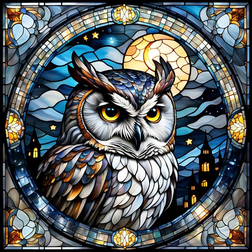 Stained Glass Night Owl in Sunlight