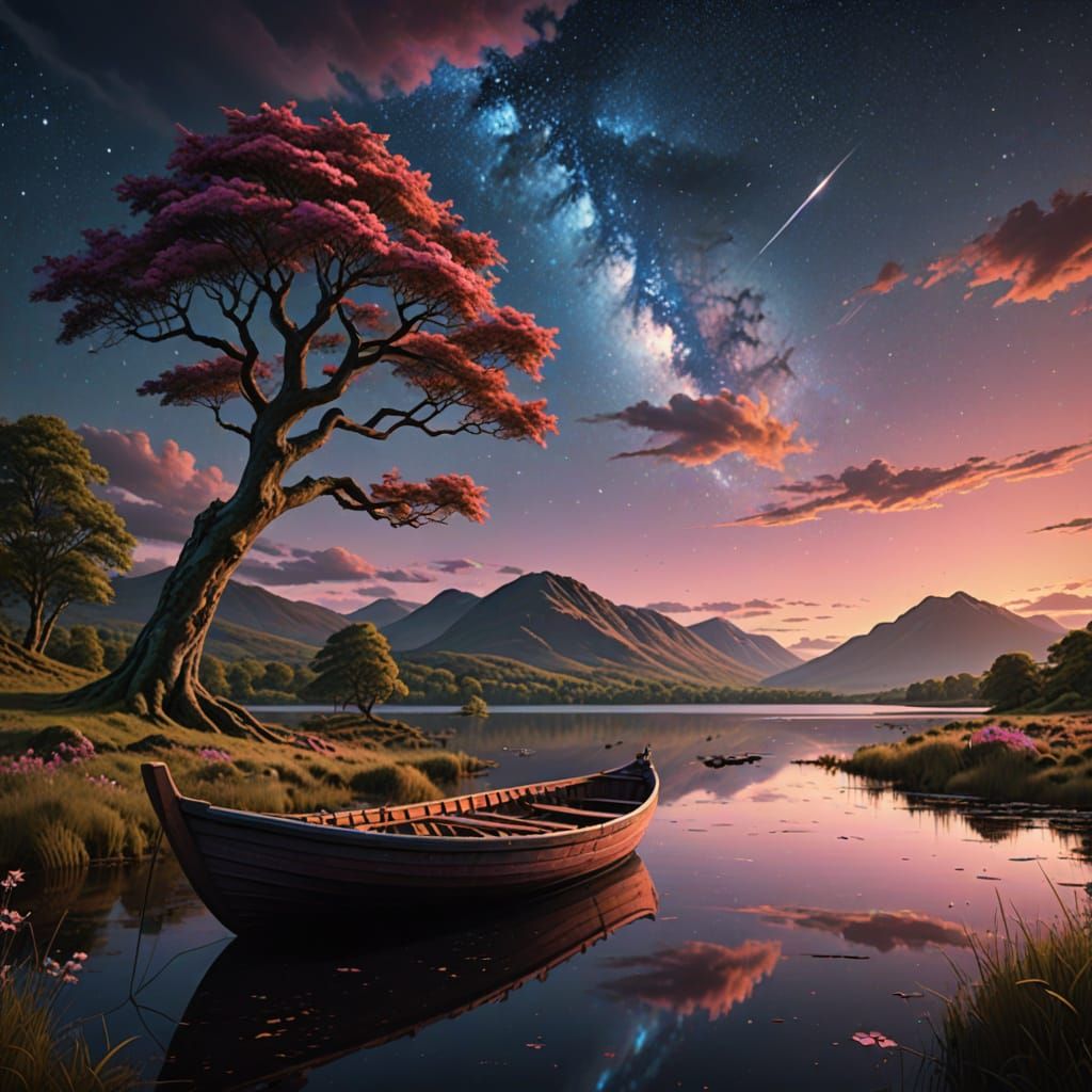 Surreal Loch Lomond Scene in Cosmic Aesthetic