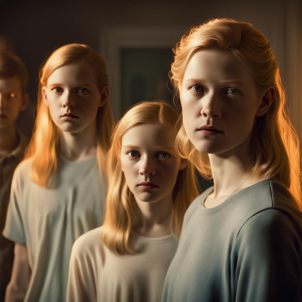 Haunting Portrait of Children with Ghostly Parents