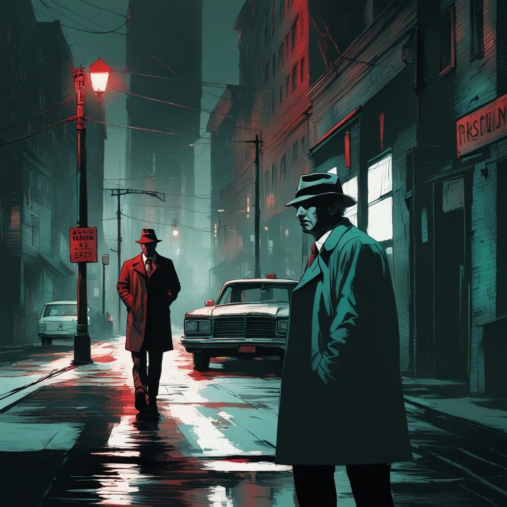 Noir Detective in Dim City Street: Digital Art