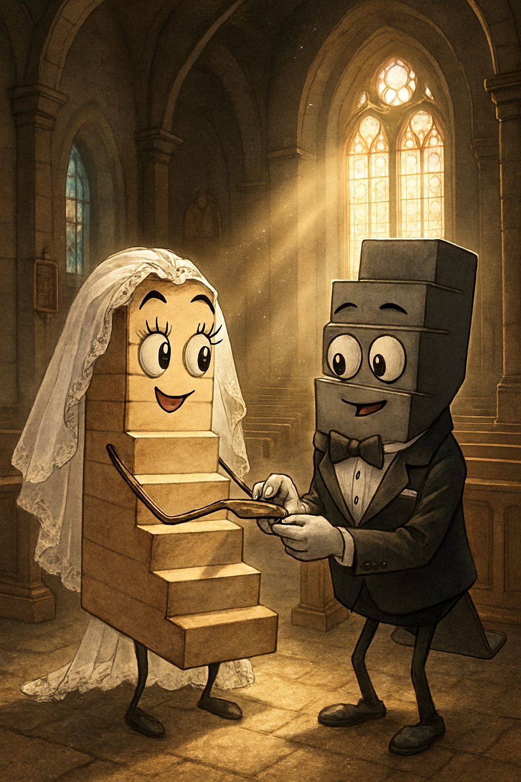 Anime Staircase Wedding in Church God Rays