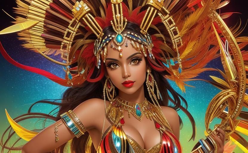 Art Deco Brazilian Goddess with Crystals and Gems