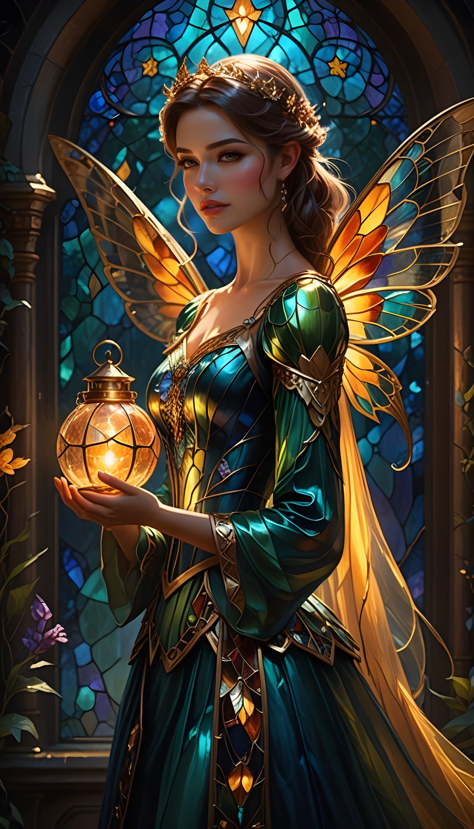 Fairy in Stained Glass Ball Gown Digital Painting