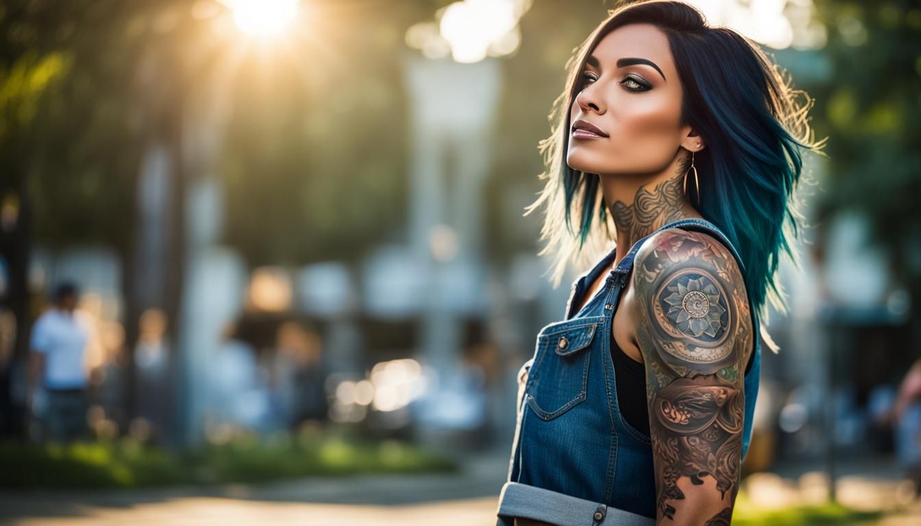 Tattooed Woman in Jean Shorts, Professional Photography