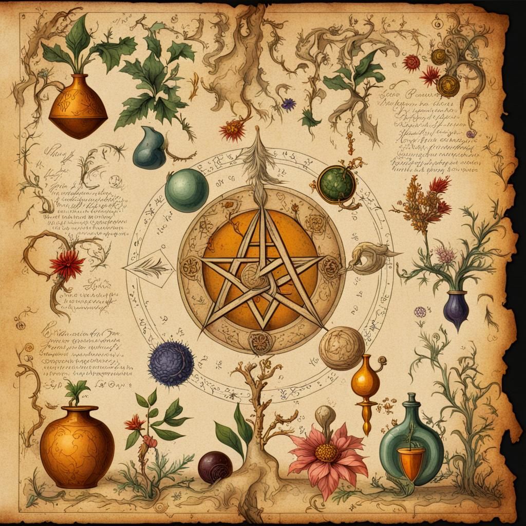 Vintage Witchy Protection Sigils in Antique Illustration Sty...