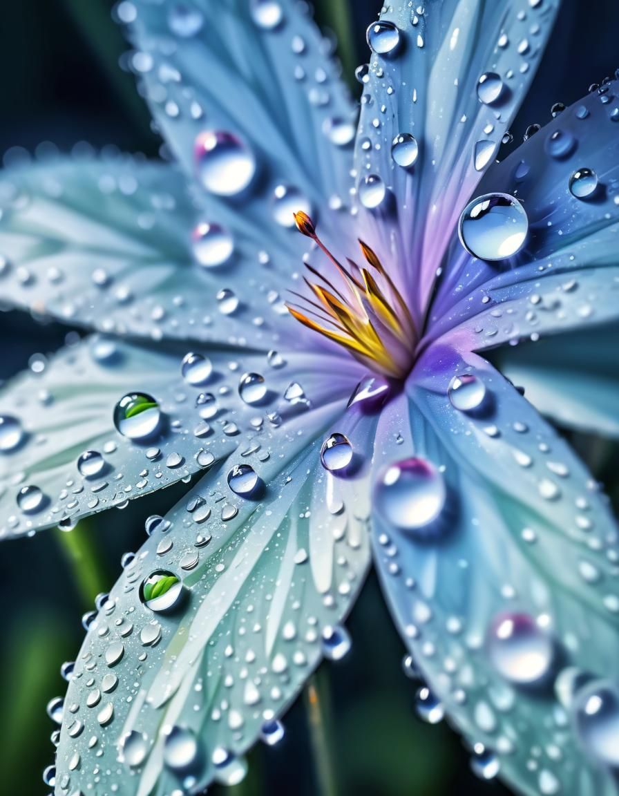 Detailed Dewdrops in Extreme Closeup, HDR Photography