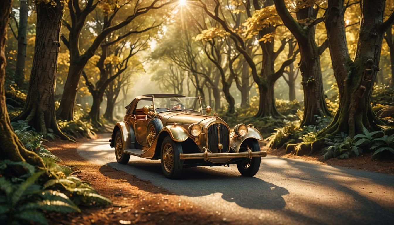 Enchanted Forest Drive: Antique Elven Car Concept Art