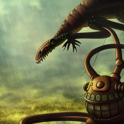 Steampunk Lizard in Anime Key Visual Style