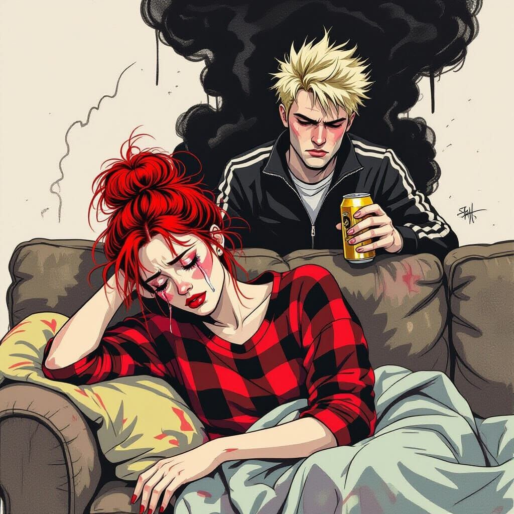 Distressed Woman's Nightmare: Charcoal Drawing