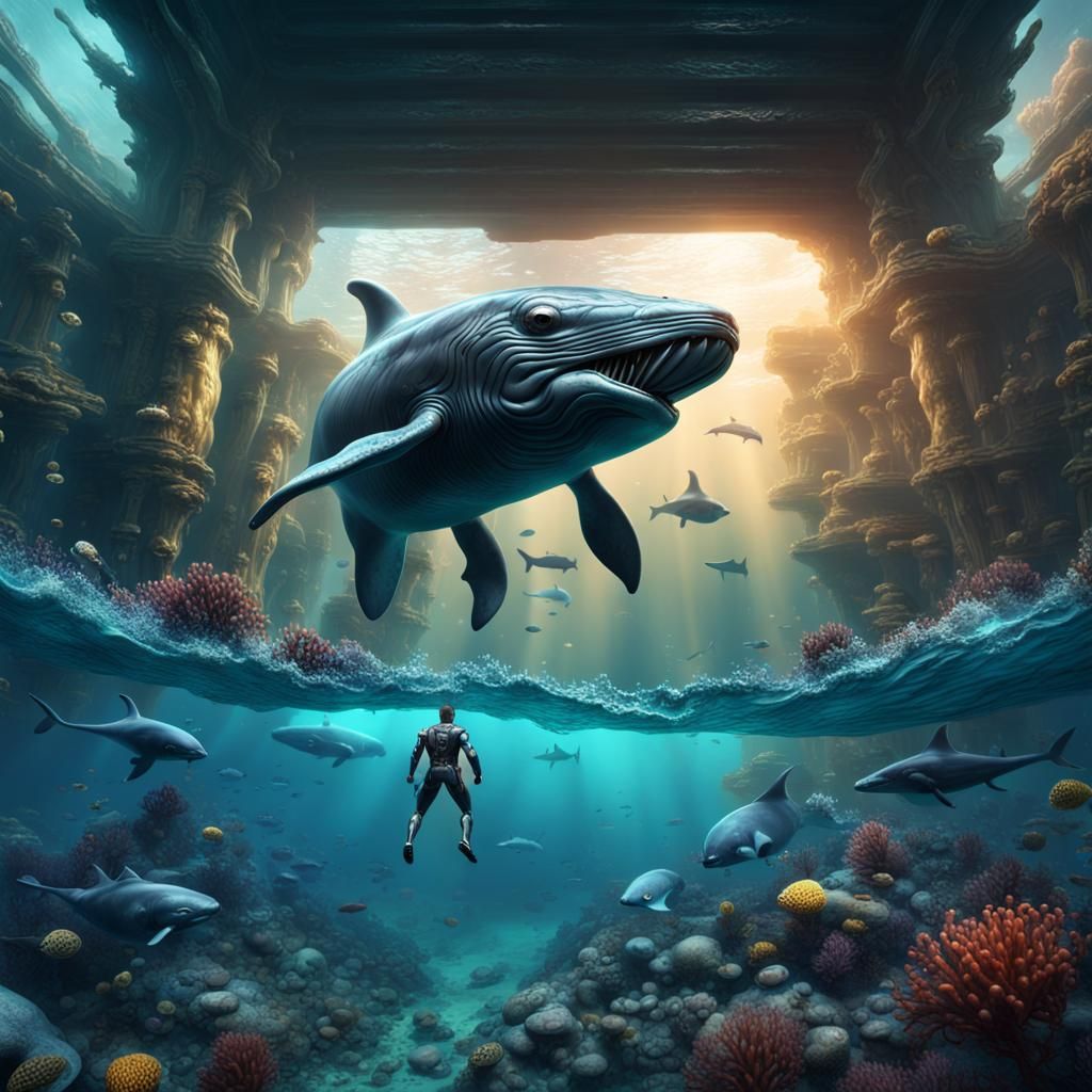 Terminator and Whale Underwater Matte Painting