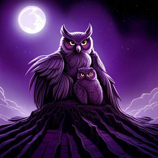 Deep Purple Gothic Owl in Comic Book Style