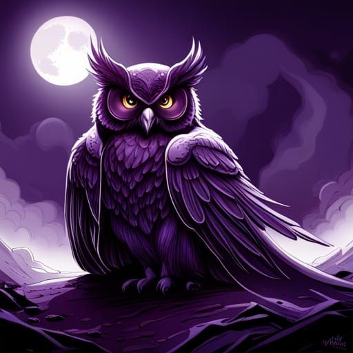High Gothic Purple Magical Owl Comic Art