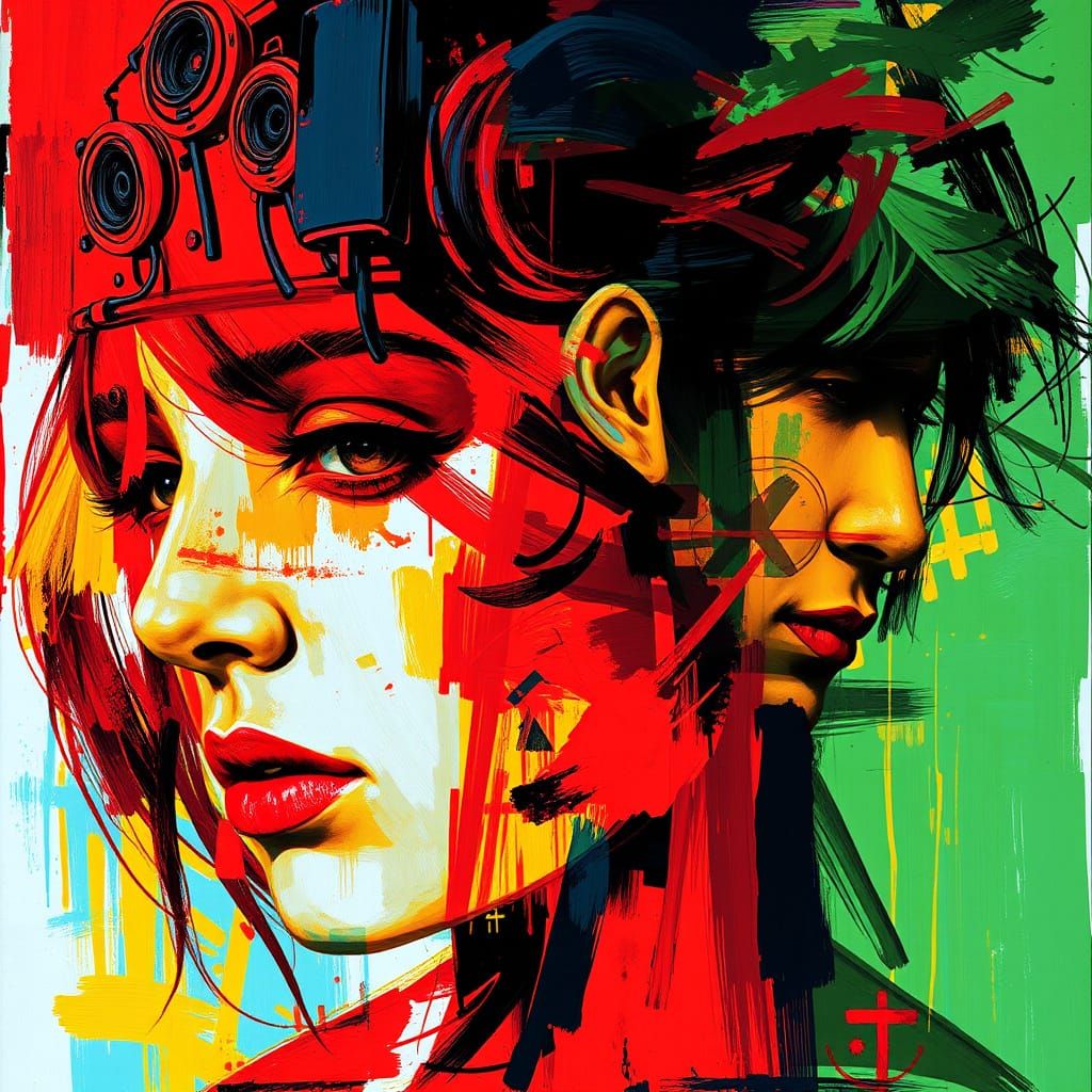 Bold Double Exposure Artwork with Rich Contrasting Colors
