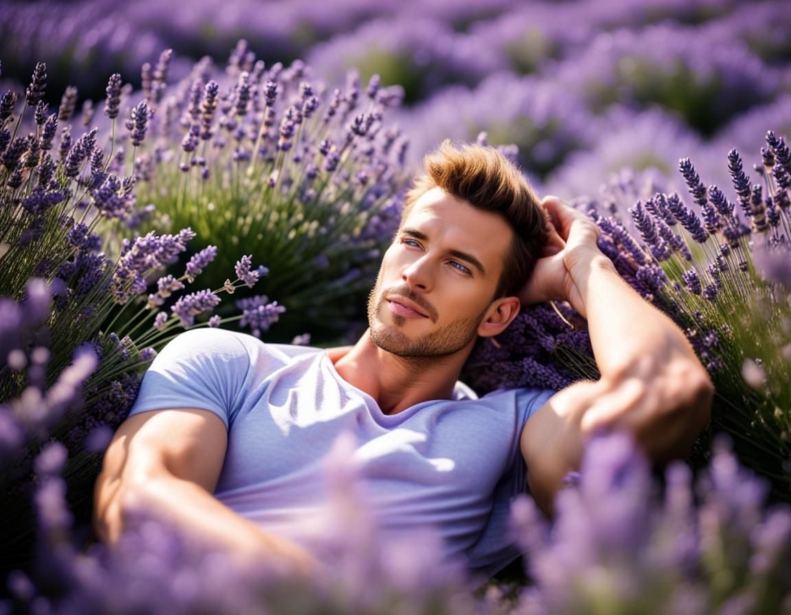 Handsome man in a lavender field