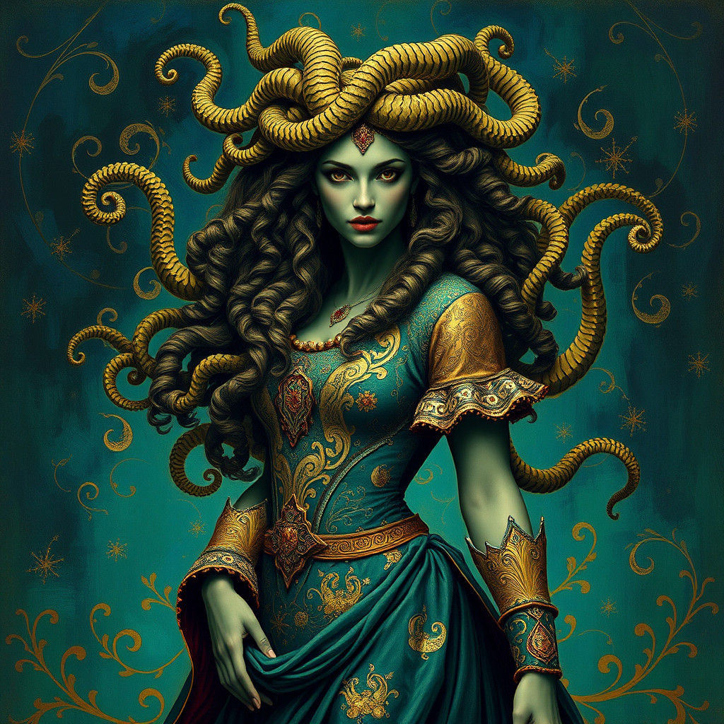 Majestic Medusa in Ornate Medieval Attire