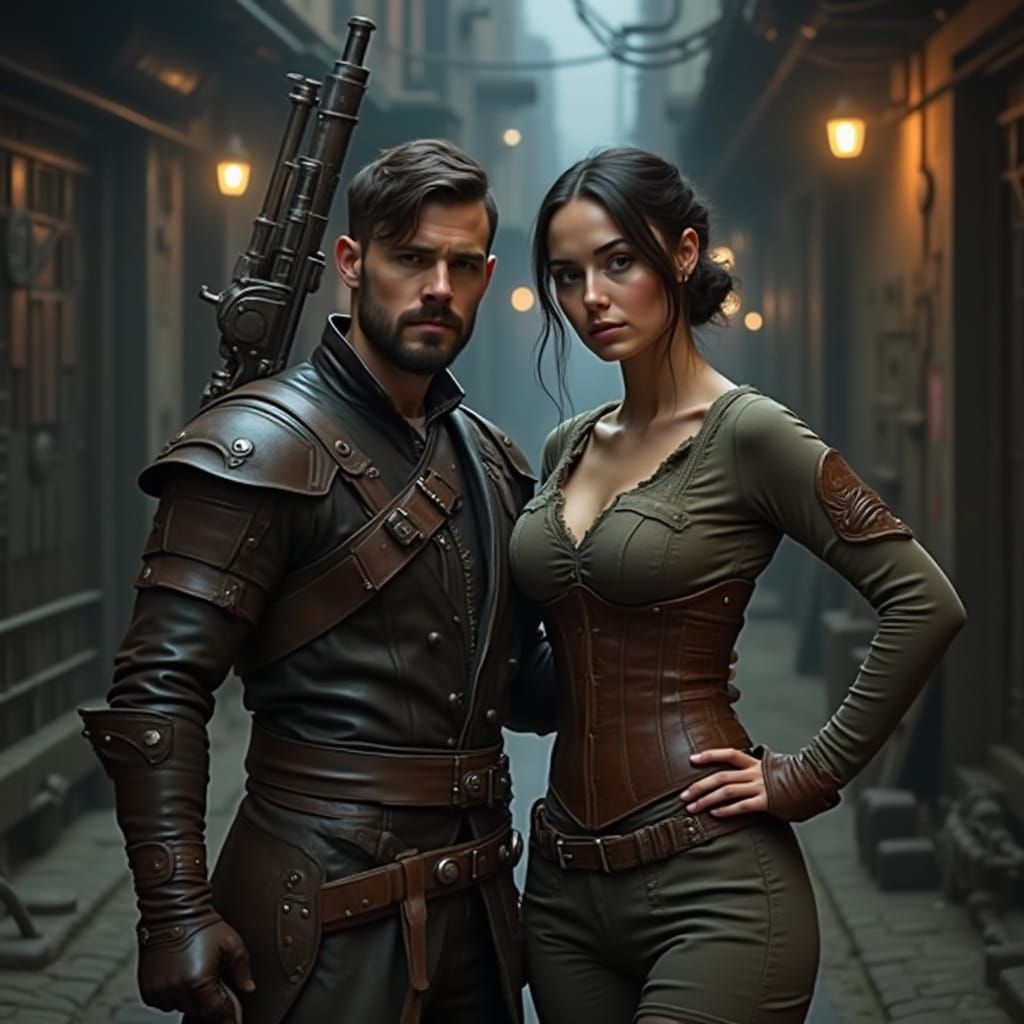Steampunk Man and Woman with Gun