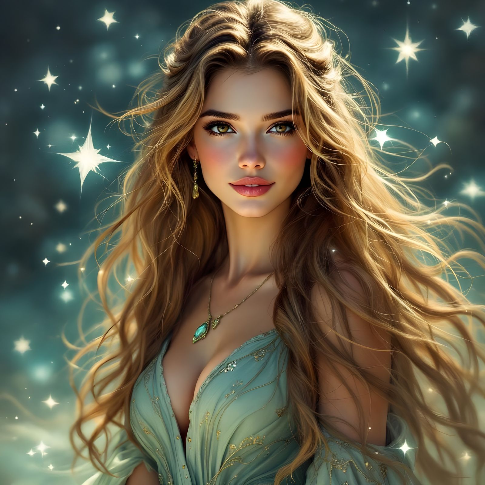 Portrait of Beautiful Norse Goddess in Garmash Style