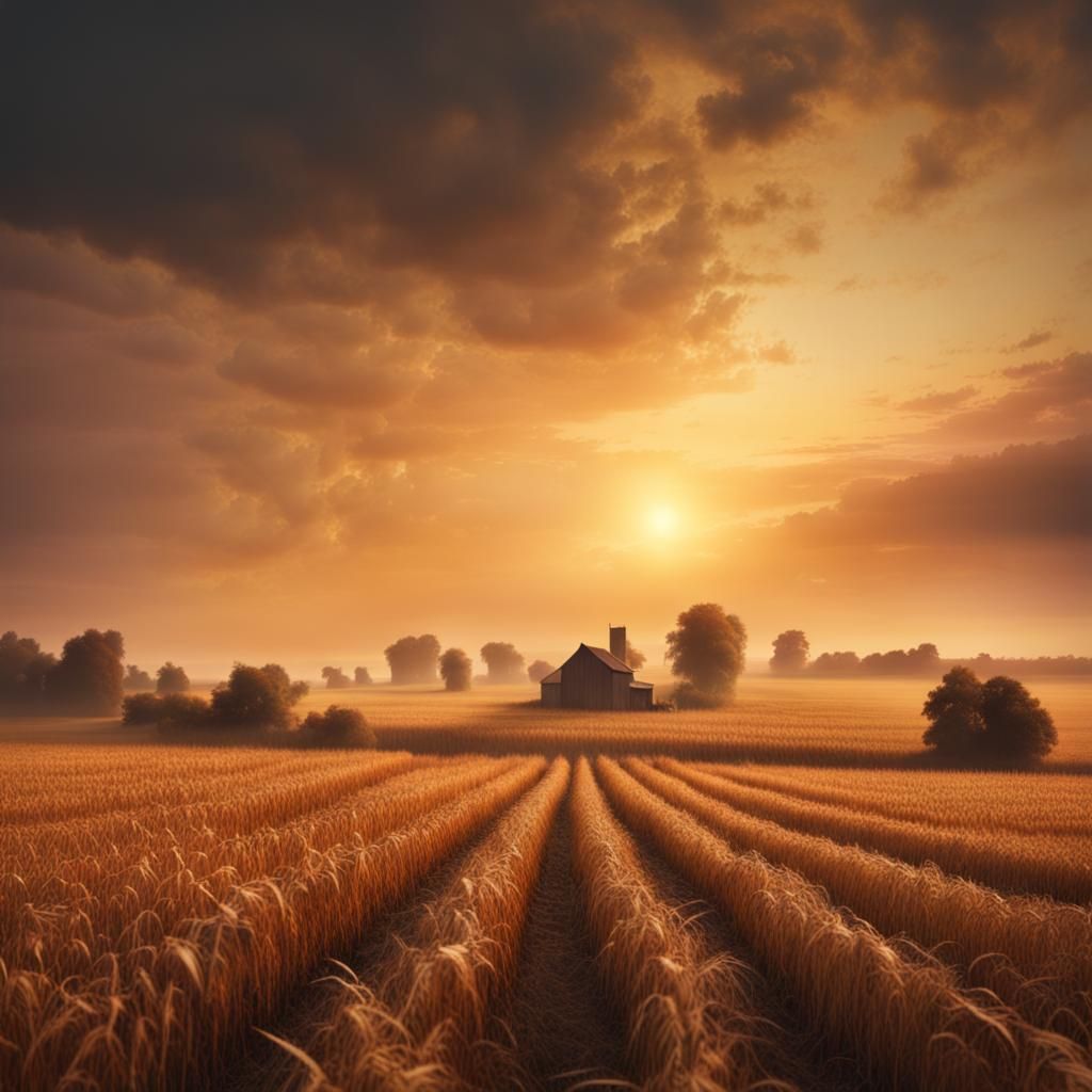 Golden Hour Over Fall Harvest Field