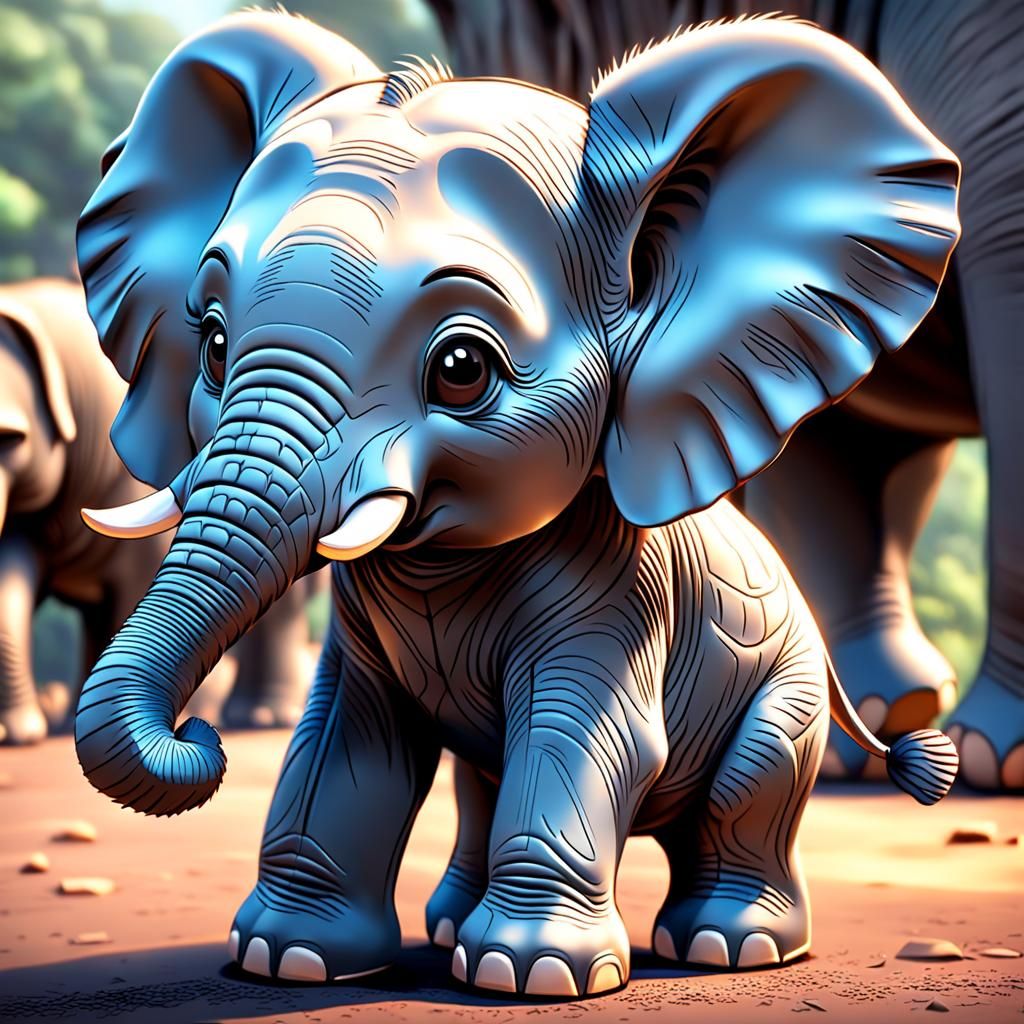 Baby Elephant in Disney Pixar Style