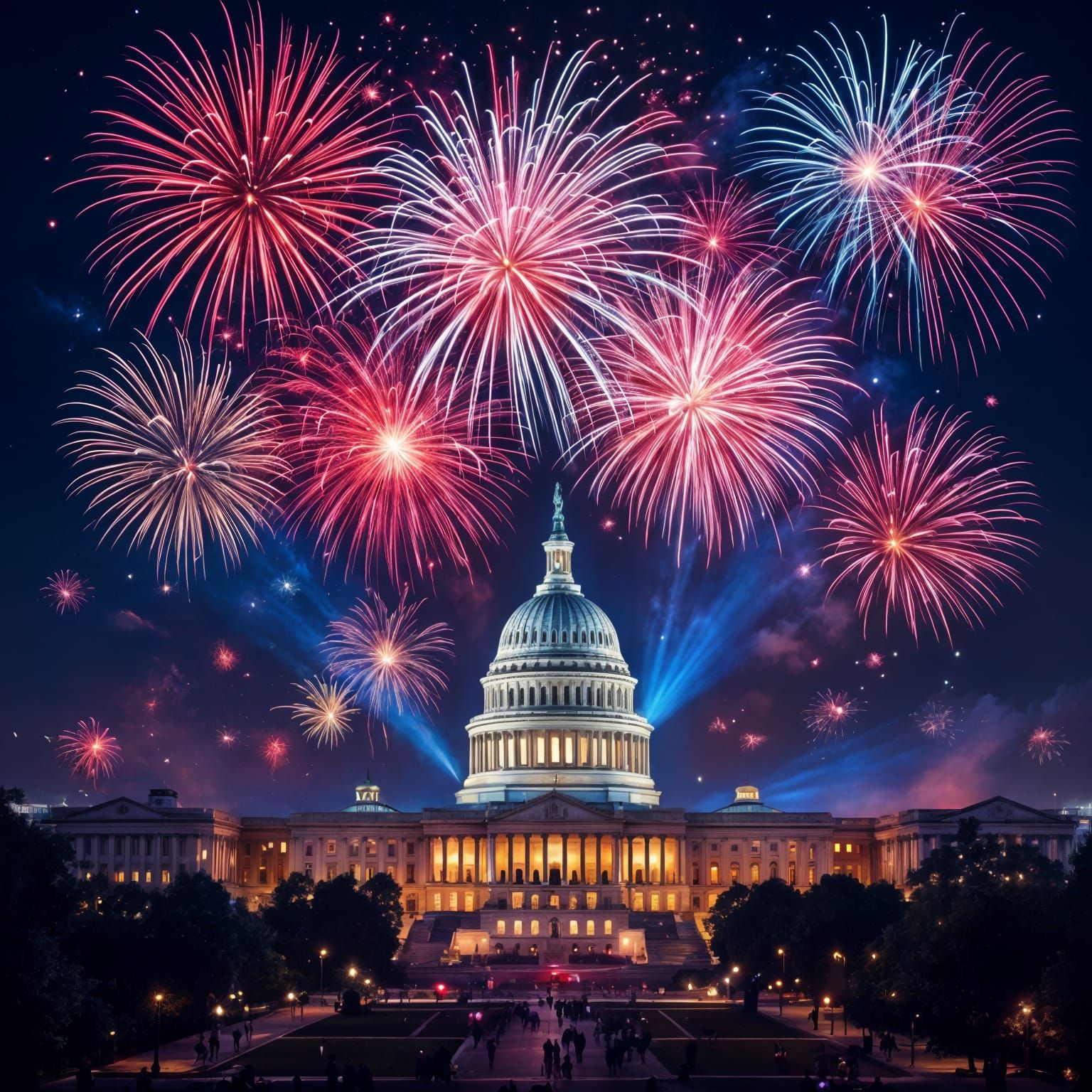 A Colorful Fireworks Display above the U.S. Capitol Building...