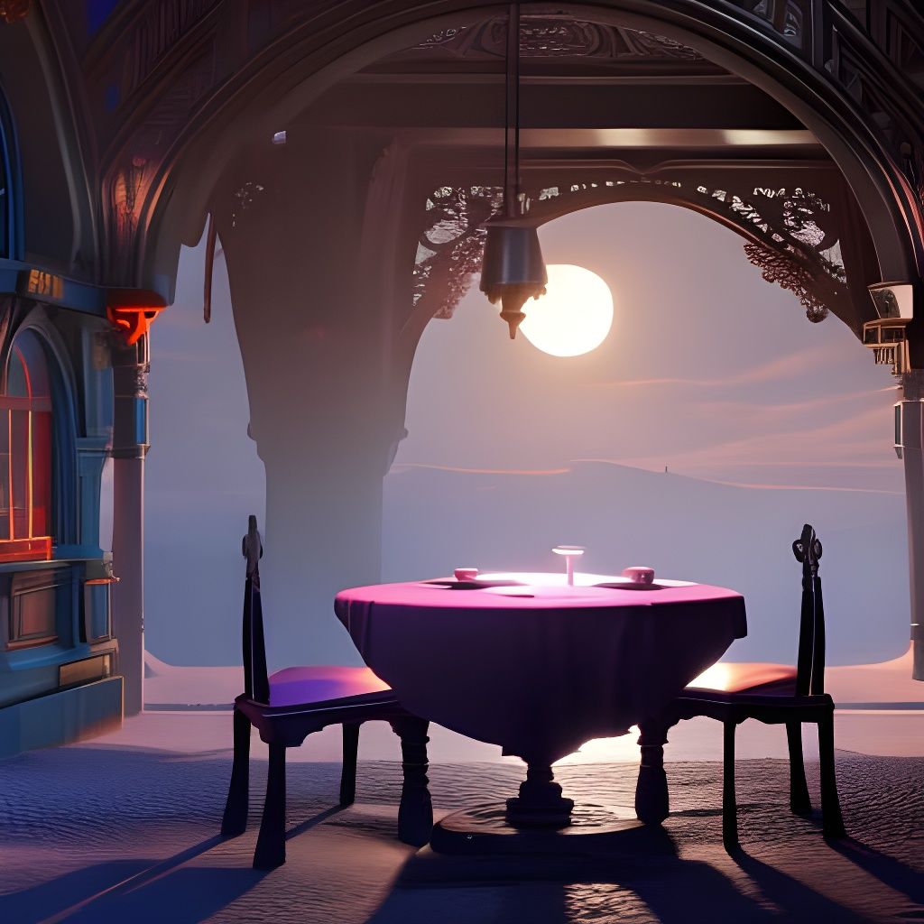 Moonlit Cafe Table in Paris: Detailed Digital Painting