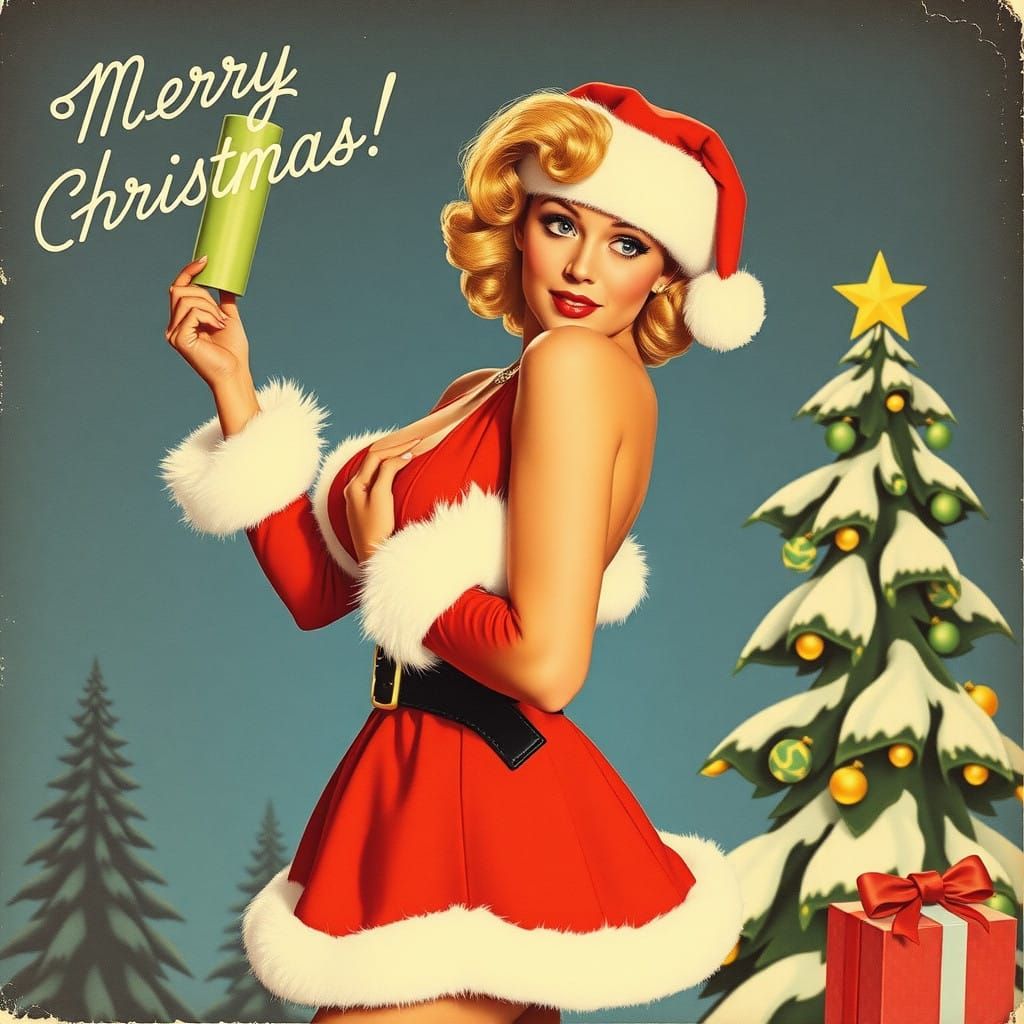 Vintage Glamorous Santa Pinup in Mid-Century Style
